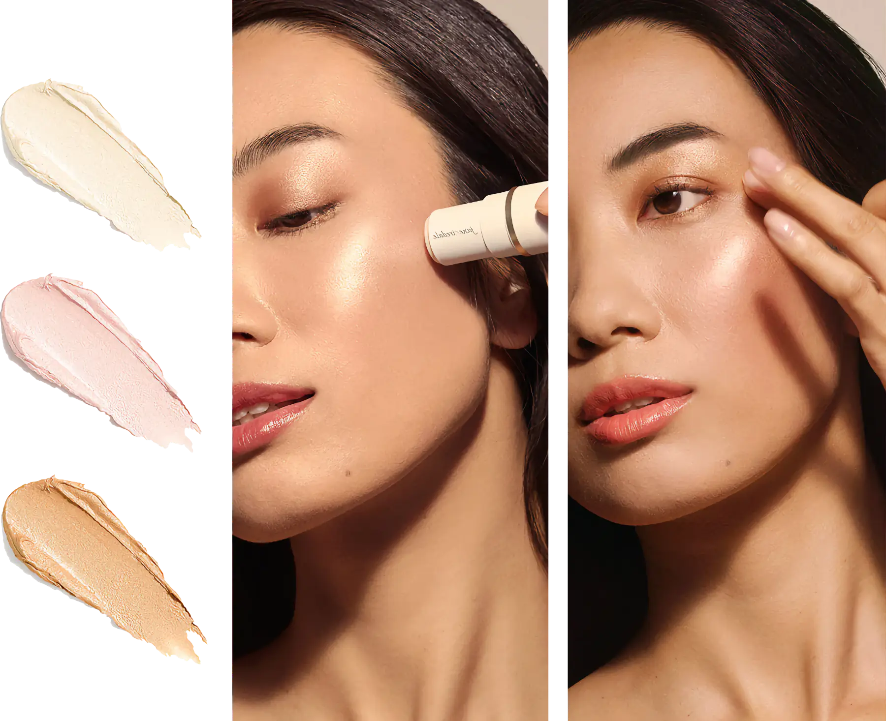 Eine schöne Frau trägt den GlowTime Highlighter Stick von Jane Iredale auf - Claresco Cosmetic Shop
