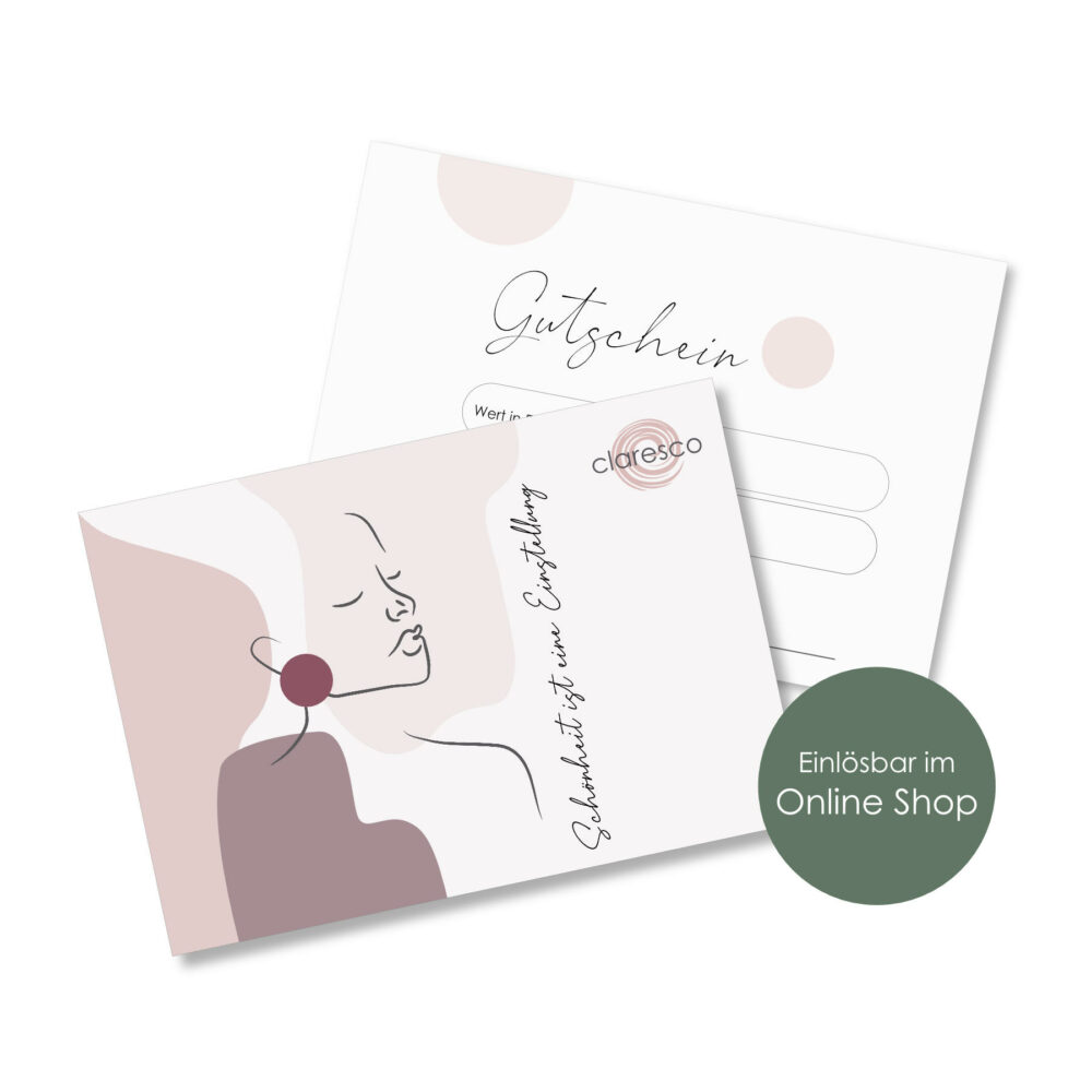 Geschenk Gutschein kaufen, der einlösbar ist im Online-Shop von Claresco Cosmetic