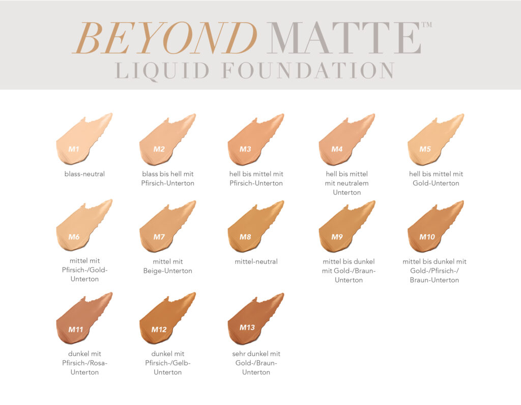 Jane Iredale Beyond Matte Liquid Foundation - Farbübersicht - Claresco Cosmetic