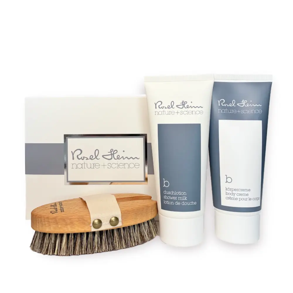 Körpercreme & Duschlotion je 100ml und Körperbürste von Rosel Heim in einer Geschenkbox - Claresco Cosmetic