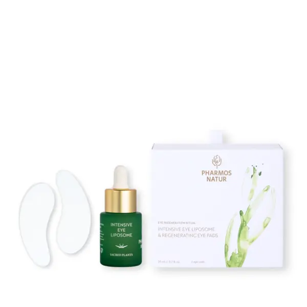 Eye Regeneration Ritual von Pharmos Natur - Intensive Eye Liposome Flasche und zwei Augenpads - Claresco Cosmetic